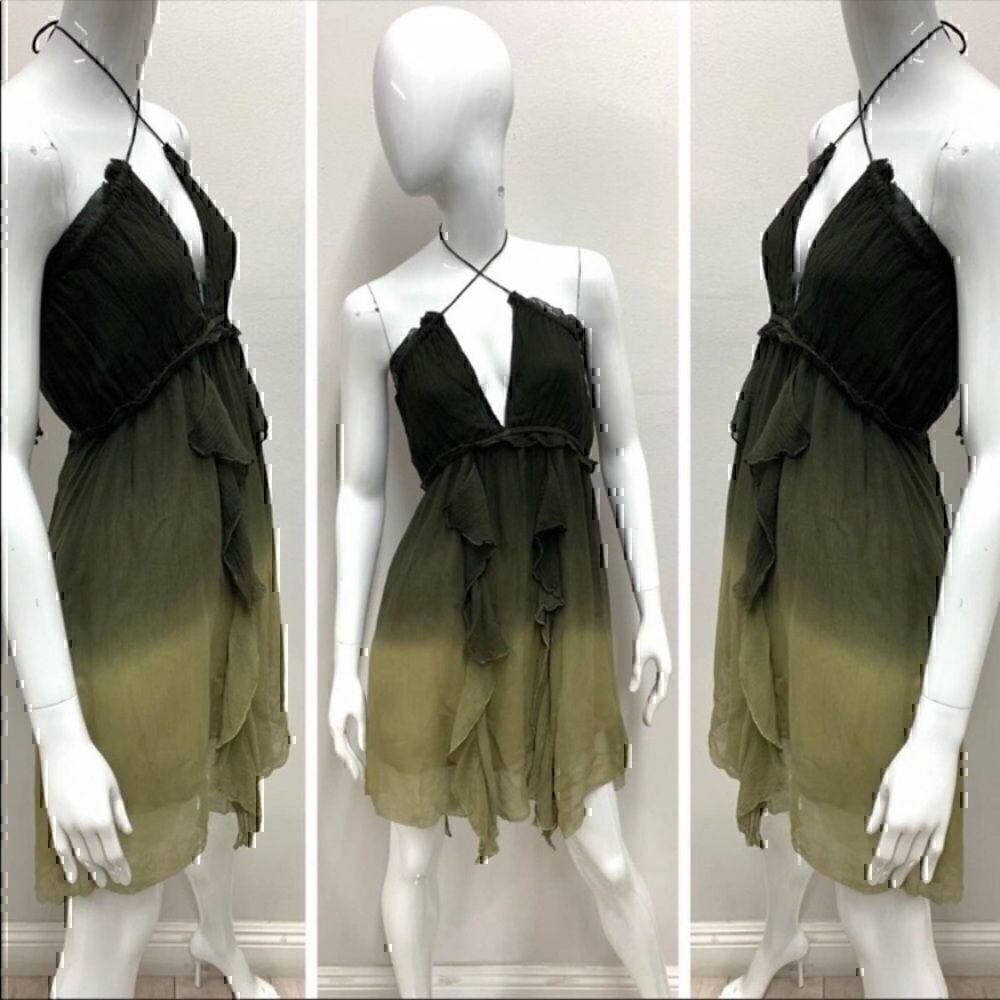 NWT Anthropologie Gypsy 05 Lori Halter Olive Ombré Ruffle Dress Small